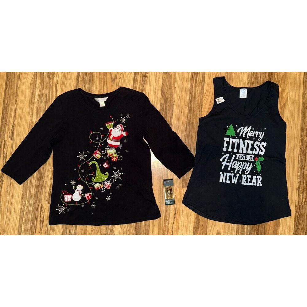 Starbucks Gold Christmas Ornament Women's Small Tank 3/4 Length Shirt Santa